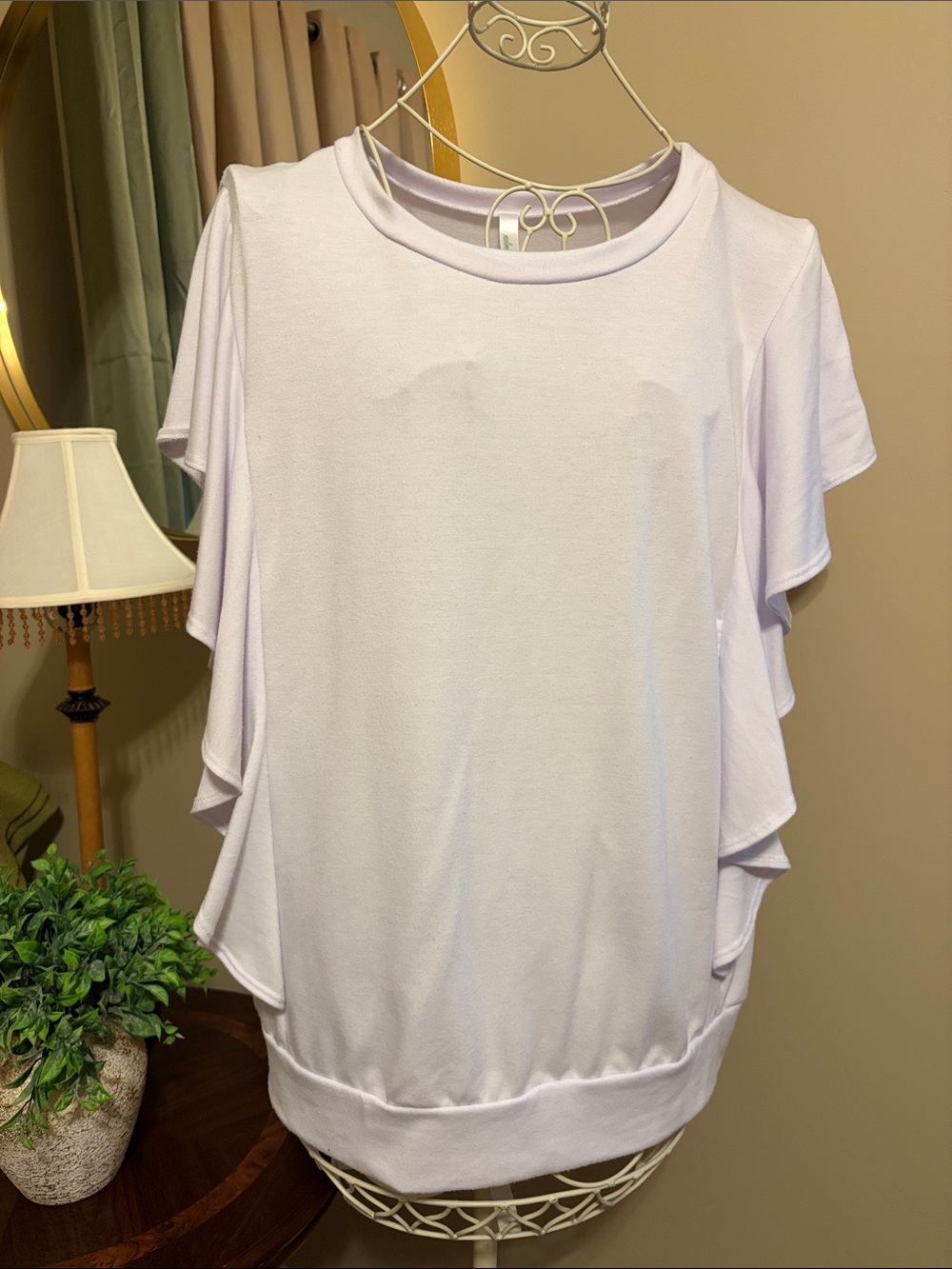 Light Lavender Ruffle Sleeve Knit Top